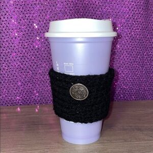 Black Crochet Cup Sleeve with Unique Button